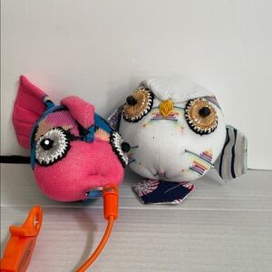 Plush Owl Sock Toy Pair - Pink & White Cute Animal Buddies